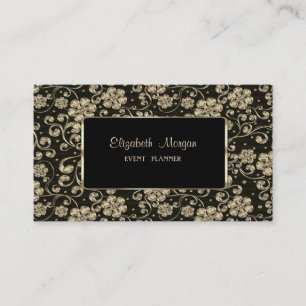 Carte De Visite Elégant Luxe Design, Fleurs Or, Cadre