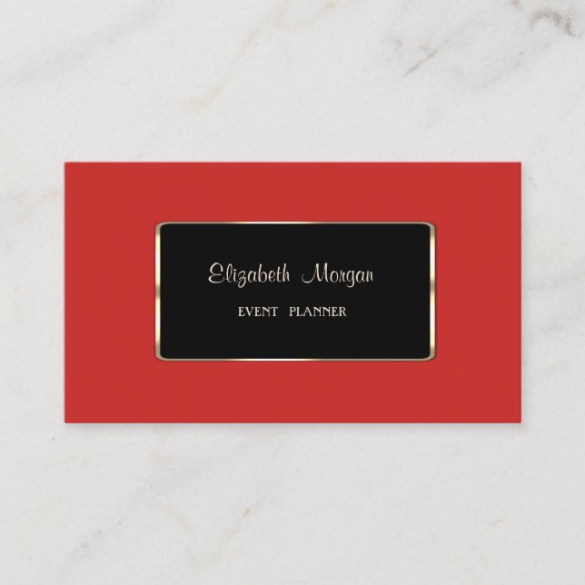 Carte De Visite Elégant Luxe Design, Rouge, Cadre Noir (Devant)