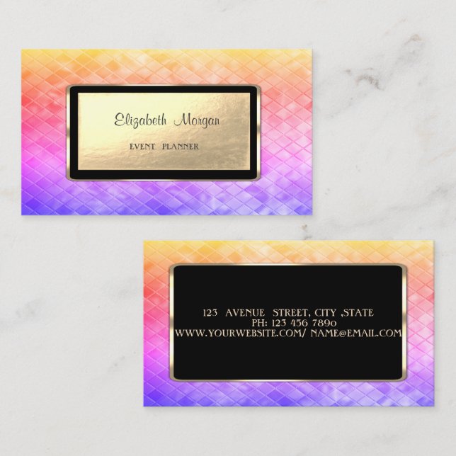Carte De Visite Elégant Luxe Design, Séquins Ombre, Cadre Noir (Devant / Derrière)