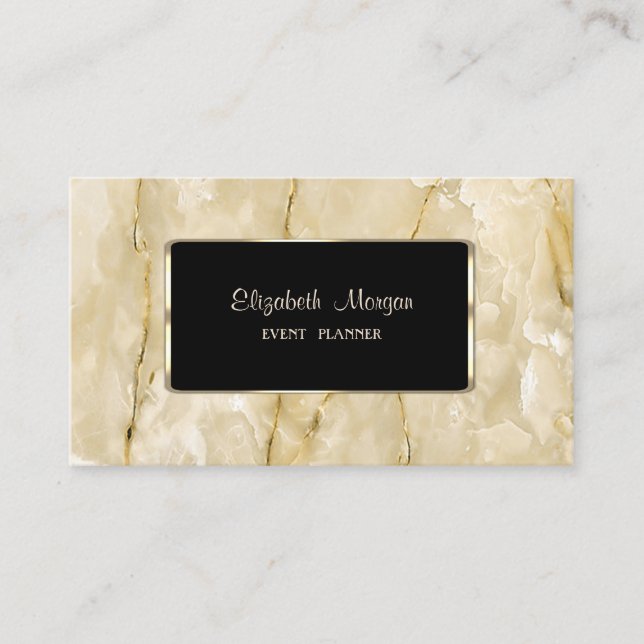 Carte De Visite Elégant Luxe Élégant, Moderne, Cadre Noir, Marbre (Devant)