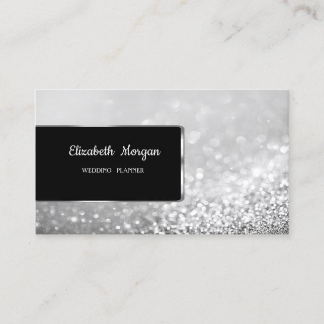 Carte De Visite Elégant luxe élégant Parties scintillant argent Bo (Devant)