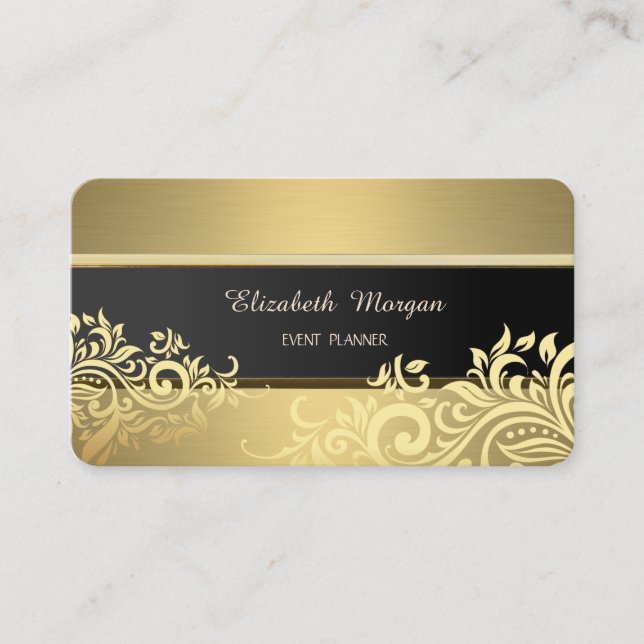 Carte De Visite Elégant Luxe Gold Floral (Devant)