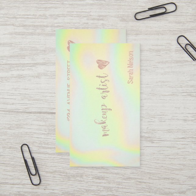 Carte De Visite Elégant luxe Jaune sucré Holographique (Devant/Arrière en situation)