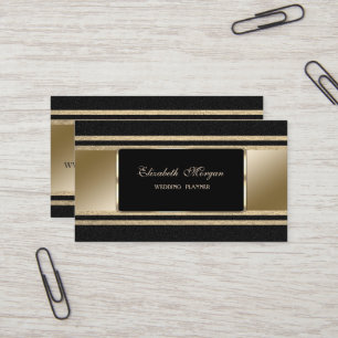 Carte De Visite Elégant Luxe, Noir, Faux Gold Glittery Stripes
