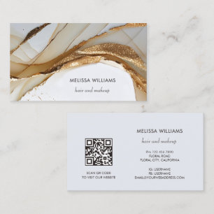 Carte De Visite Élégant Luxe Or Abstrait 3D   Code QR
