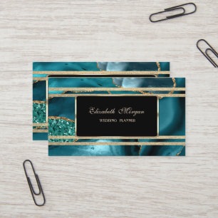 Carte De Visite Élégant Luxe Paillettes Dorées Rayures Vert Émerau
