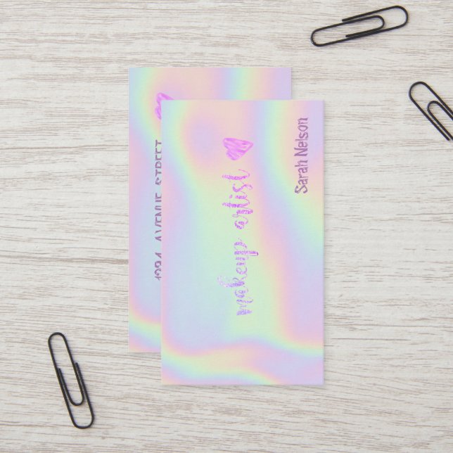 Carte De Visite Elégant luxe rose doux Holographi (Devant/Arrière en situation)