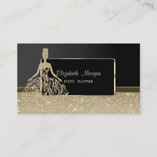 Carte De Visite Elégant Luxe Stylé, Robe de Glitterie Or Faux (Devant)