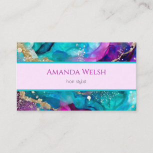 Carte De Visite Élégant luxe violet rose turquoise or style partie