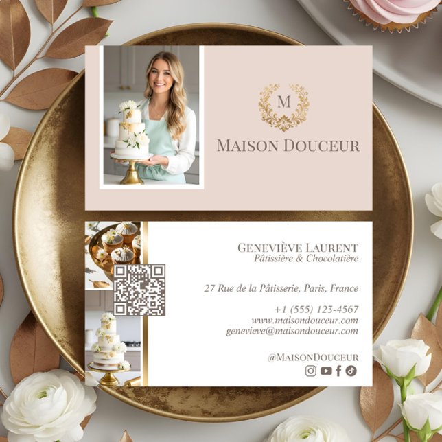Carte De Visite Elegant Luxury Home Baker Floral Crest Monogram  (Elegant Luxury Home Baker Floral Crest Monogram Business Card)
