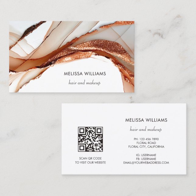 Carte De Visite Elegant Luxury Rose Gold 3D Abstract | QR Code (Devant / Derrière)