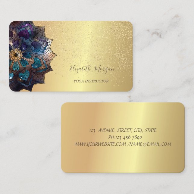 Carte De Visite Elégant Mandala Gold Confetti Yoga moderne (Devant / Derrière)