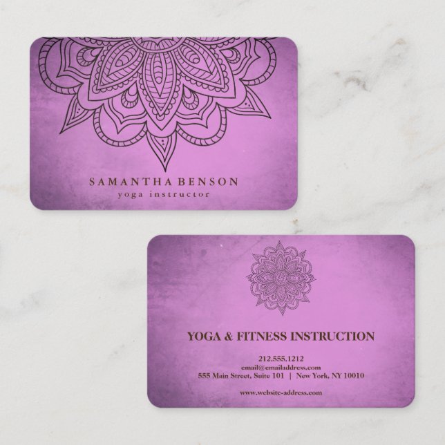 Carte De Visite Élégant Mandala Lotus Flower Logo Yoga Instructeur (Devant / Derrière)