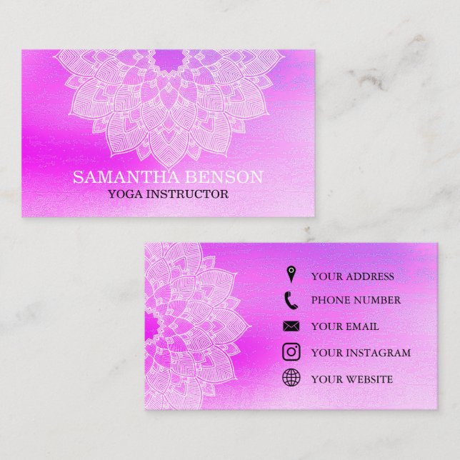 Carte De Visite Élégant Mandala Lotus Logo Yoga Instructeur (Devant / Derrière)
