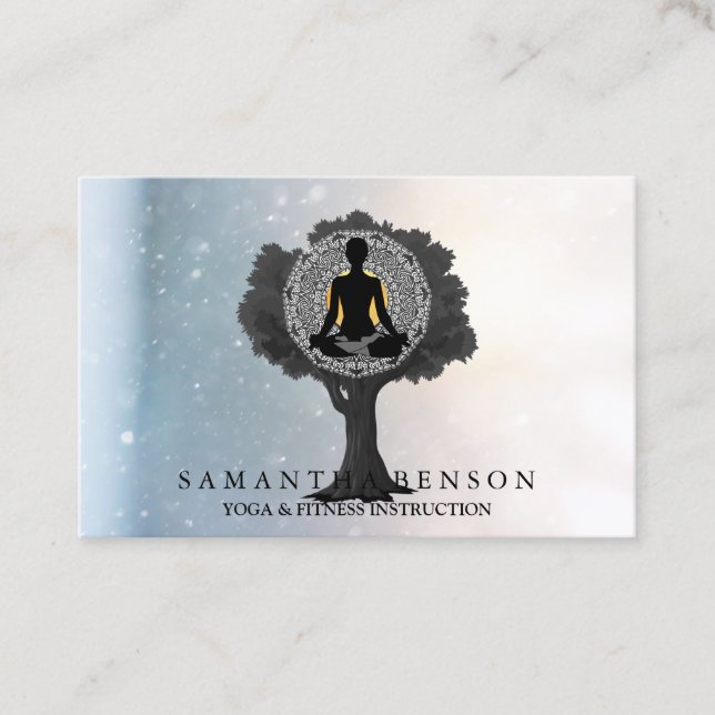 Carte De Visite Élégant Mandala Yoga Pose Arbre Logo Art Bus (Devant)