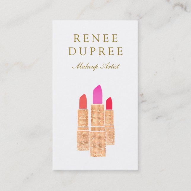 Carte De Visite Élégant maquillage Artiste Rose Gold Lipsticks (Devant)