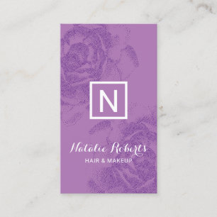Carte De Visite Élégant maquillage floral violet Artiste et salo
