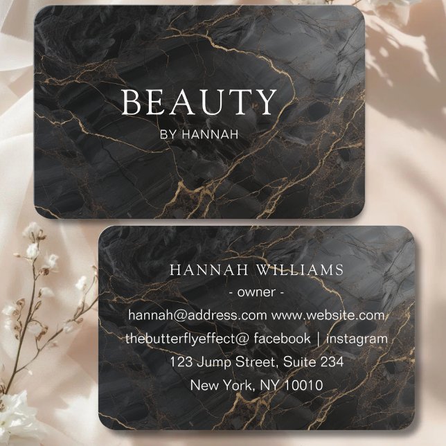 Carte De Visite Elegant Marble Black-Gold Salon (Elegant Marble Black-Gold Salon Business Card)