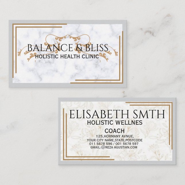 Carte De Visite Élégant Marble Wellness Coaching Professionnel (Devant / Derrière)