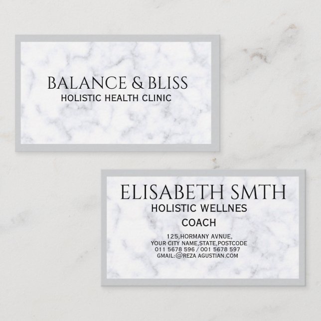 Carte De Visite Élégant Marble Wellness & Coaching Professionnel (Devant / Derrière)