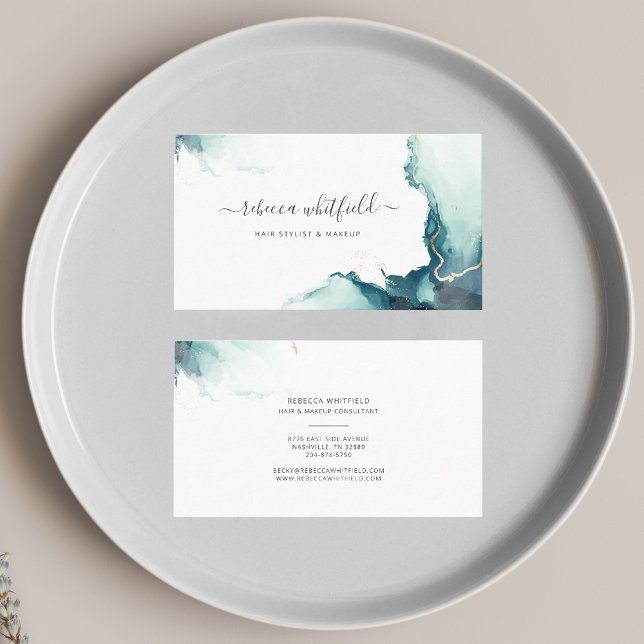 Carte De Visite Élégant marbre Agate Motif moderne Script (Emerald Agate Script Hair Stylist Business Card)