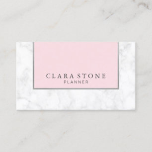 Carte De Visite Élégant marbre blanc moderne pastel rose & argent