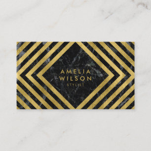 Carte De Visite Élégant Marbre Noir Faux Or Médias sociaux