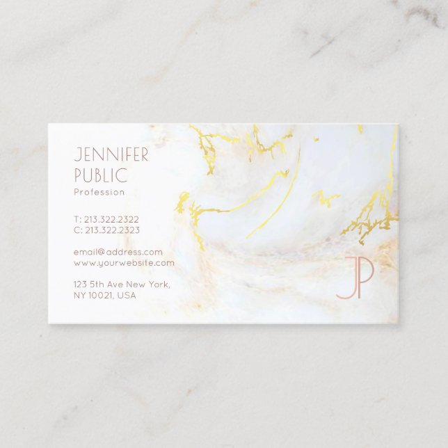 Carte De Visite Élégant Marbre Or Moderne Monogramme Professionnel (Devant)