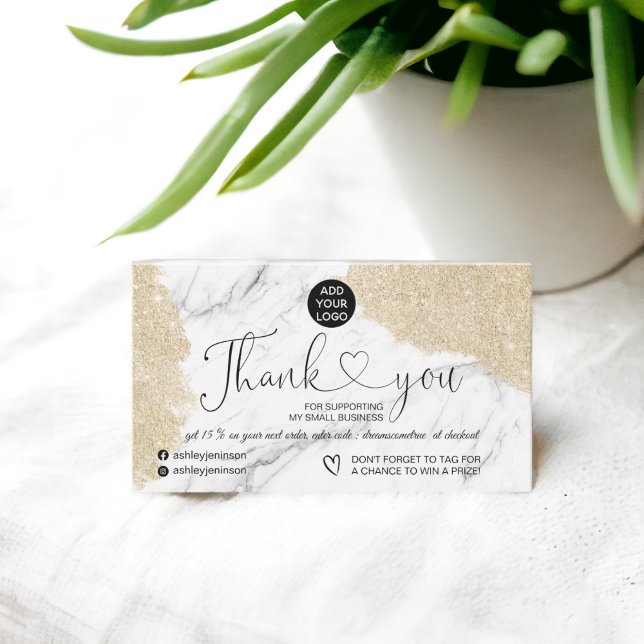 Carte De Visite Elégant marbre or parties scintillant logo command (Elegant marble gold glitter logo order thank you business card)
