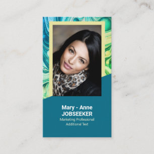 Carte De Visite Elégant Marbre Recherche d'emploi Classé Vert Turq