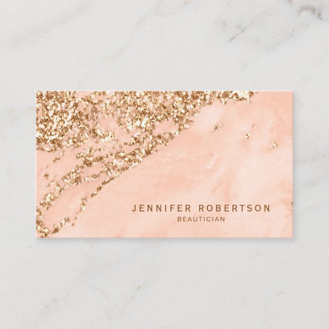 Carte De Visite Élégant marbre Rose de Parties scintillant d'or (Devant)