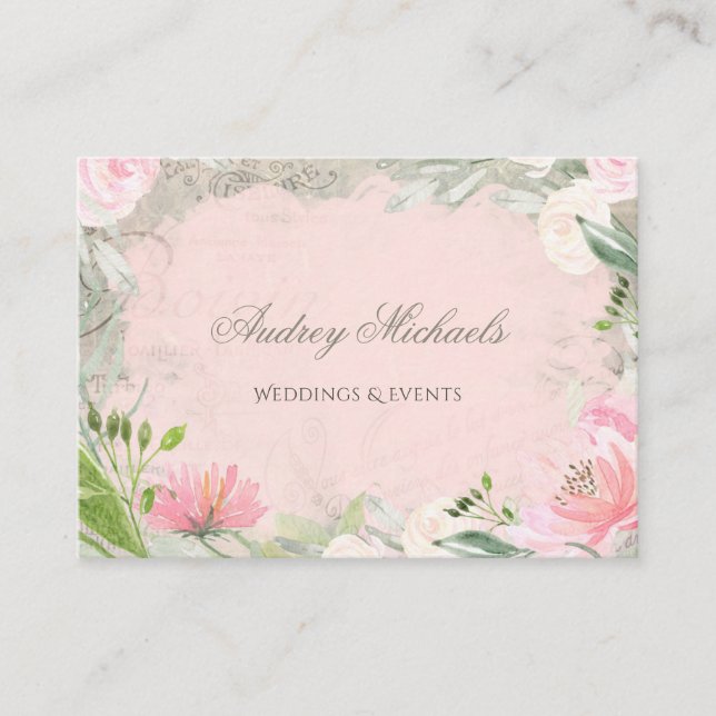 Carte De Visite Élégant Mariage Floral Rose Français (Devant)