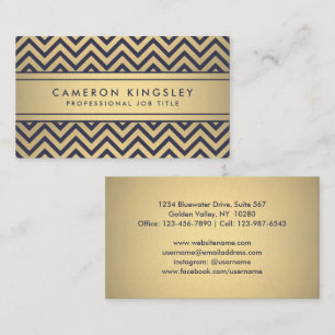 Carte De Visite Elégant Marine Blue & Gold Faux Foil Chevron Motif