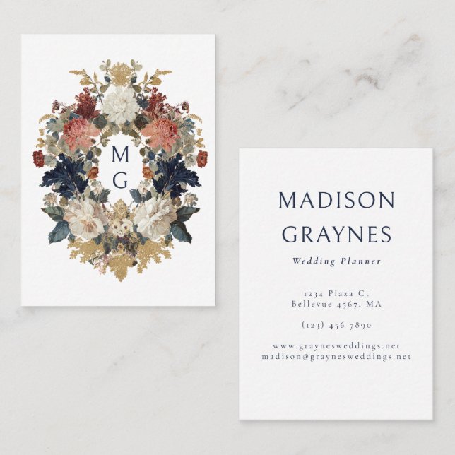 Carte De Visite Elegant Maximalist Baroque Floral Professional (Devant / Derrière)