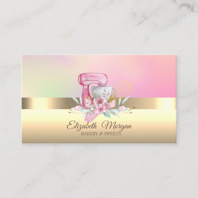 Carte De Visite Élégant mélange de gâteau Whisk Flower boulangerie (Devant)