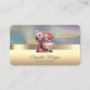 Carte De Visite Élégant mélange floral rouge floral boulangerie or