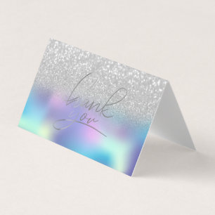 Carte De Visite Élégant Merci Holographique Argent Bokeh