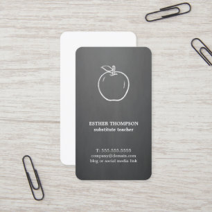 Carte De Visite Élégant minimal Gris Blanc Pomme enseignant