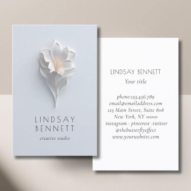 Carte De Visite Elegant Minimalist Floral White Blue (Elegant Minimalist Floral White Blue Business Card)