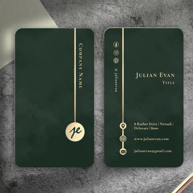 Carte De Visite Elegant Minimalist Monogram Emerald Green & Gold (Elegant Minimalist Monogram Emerald Green & Gold Business Card)