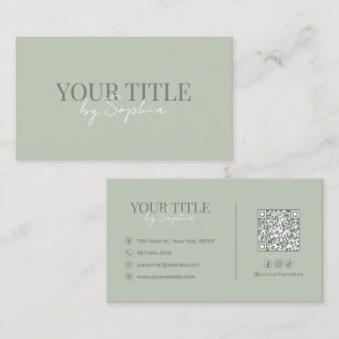 Carte De Visite Élégant Minimaliste Code QR Vert Sauge Moderne