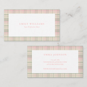 Carte De Visite Élégant minimaliste plaid rose vert