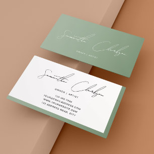 Carte De Visite Élégant Minimaliste Vert Sauge Écriture Manuscrite
