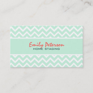 Carte De Visite Elégant Mint Green Chevron Et Arrière - plan Blanc