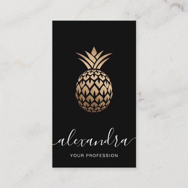 Carte De Visite Élégant minuscule ananas noir en cuivre (Devant)