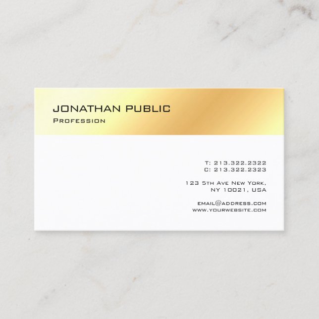 Carte De Visite Elégant Modèle blanc or professionnel moderne (Devant)