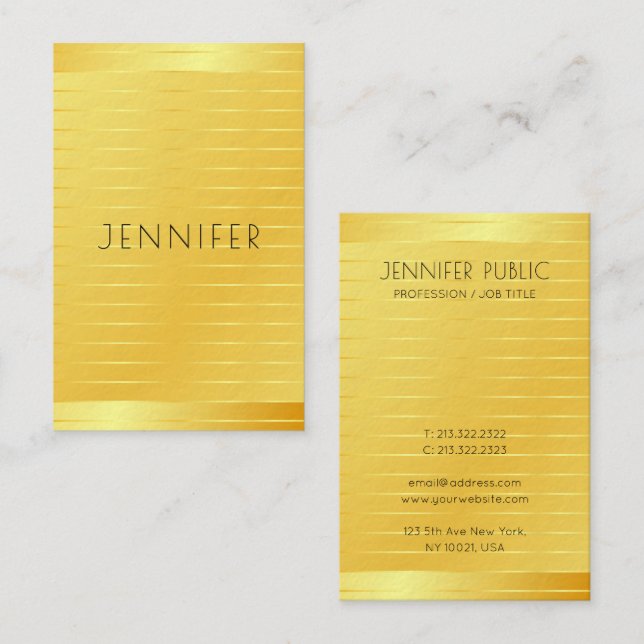 Carte De Visite Elégant Modèle moderne Gold Look Premium épais (Devant / Derrière)