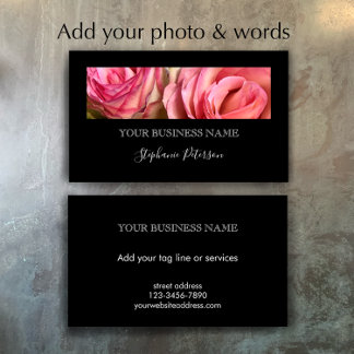 Carte De Visite Elegant Modern Black Custom Floral Photo Template 