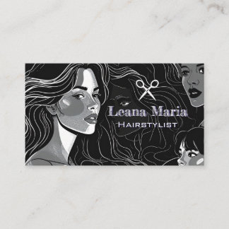 Carte De Visite Elegant Modern/Chic Black and White Hair Salon
