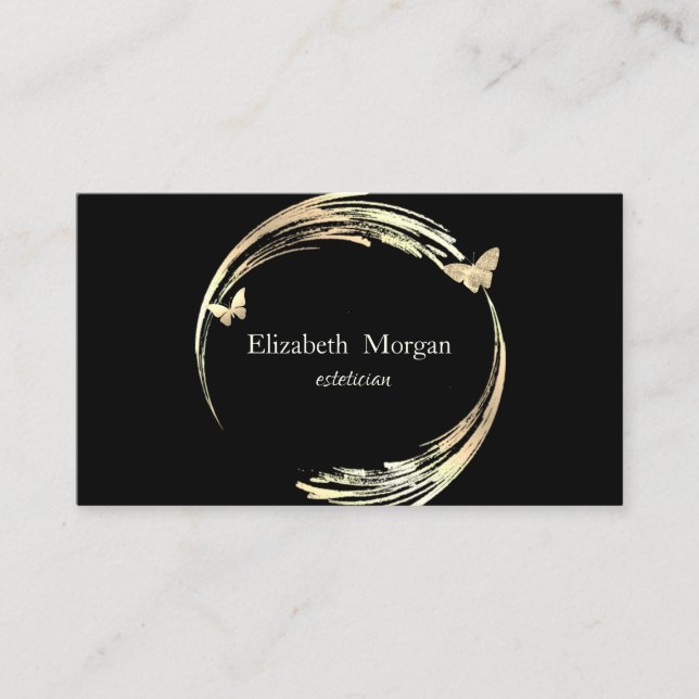 Carte De Visite Elegant Modern Circle,Gold Butterfly Black (Devant)